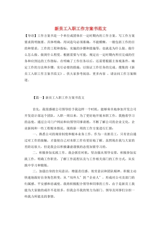 新员工入职工作计划书范文