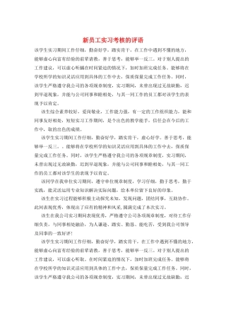 新员工实习考核的评语