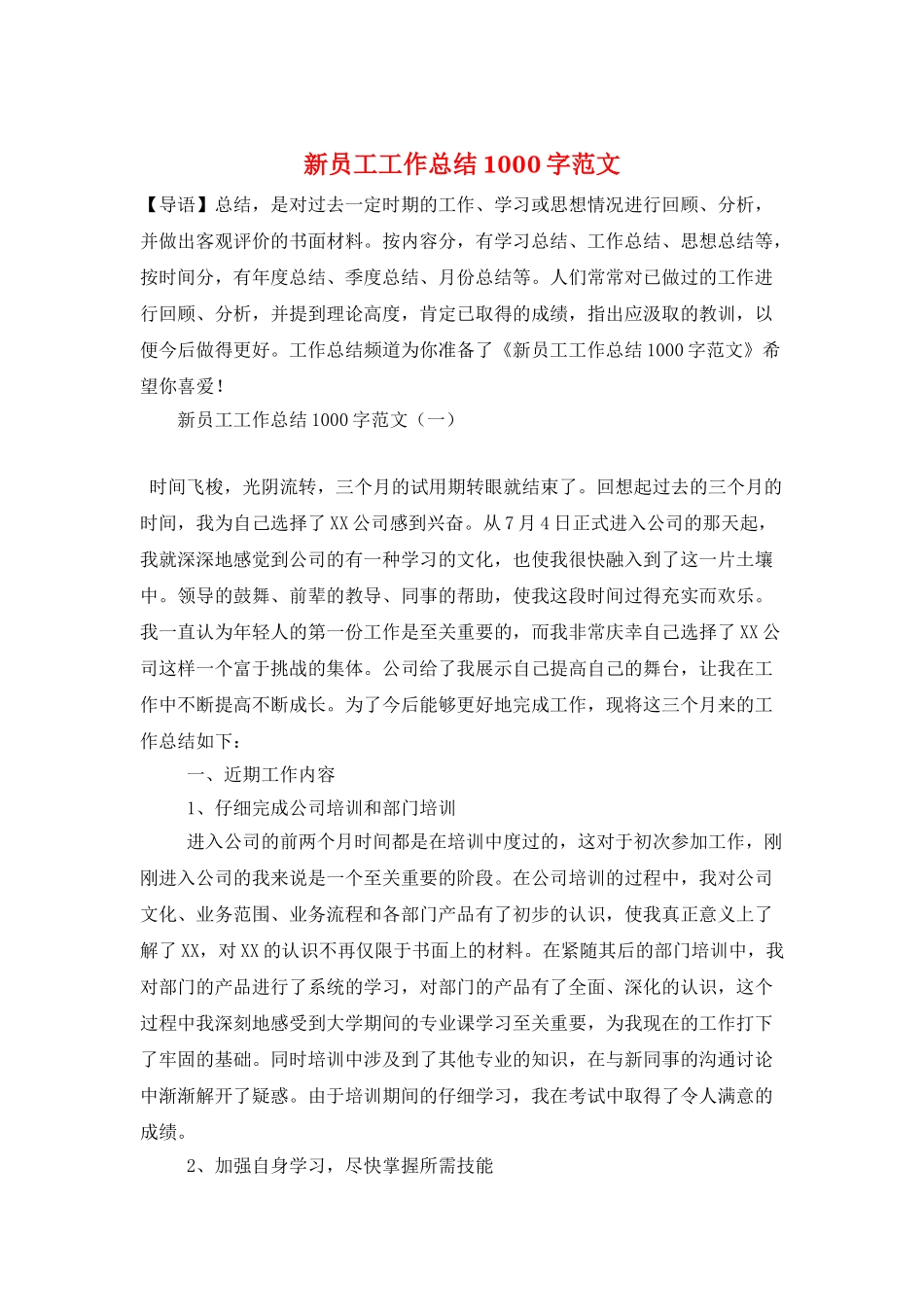 新员工工作总结1000字范文_第1页