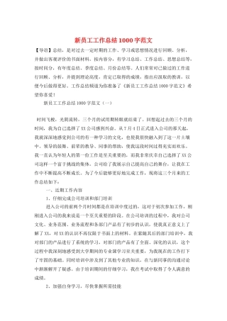 新员工工作总结1000字范文