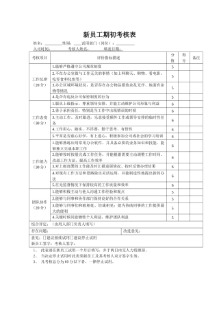 新员工期初考核表（标准版）