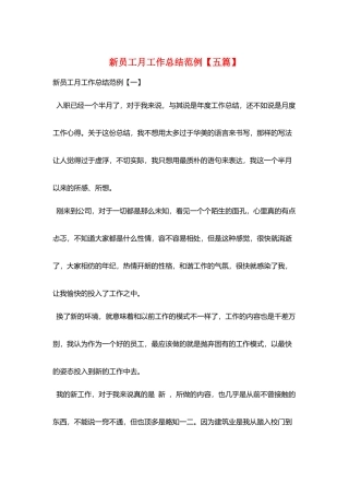 新员工月工作总结范例