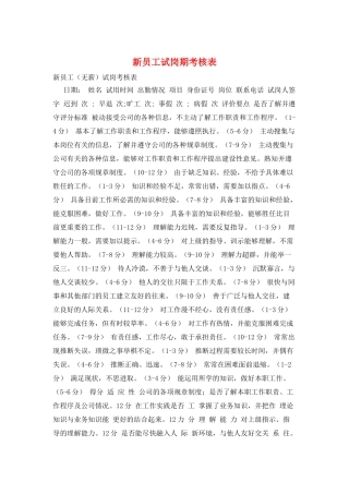 新员工试岗期考核表