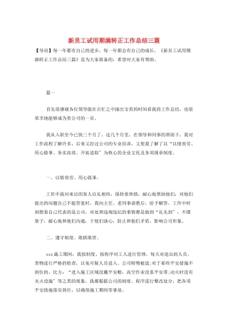 新员工试用期满转正工作总结三篇