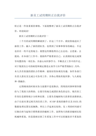 新员工试用期转正自我评价