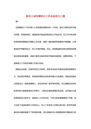 新员工试用期转正工作总结范文三篇