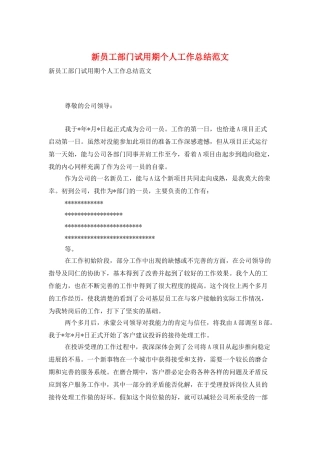 新员工部门试用期个人工作总结范文