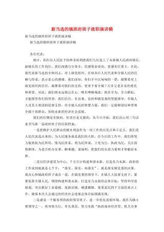 新当选的镇班府班子就职演讲稿