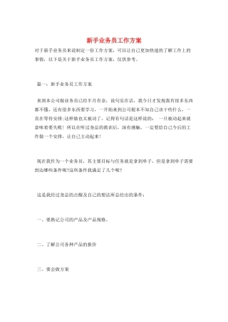 新手业务员工作计划