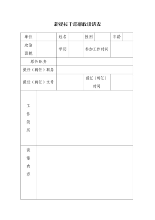 新提拔干部廉政谈话记录表