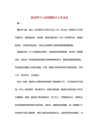 新教师个人试用期转正工作总结