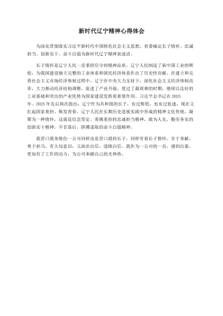 新时代辽宁精神心得体会