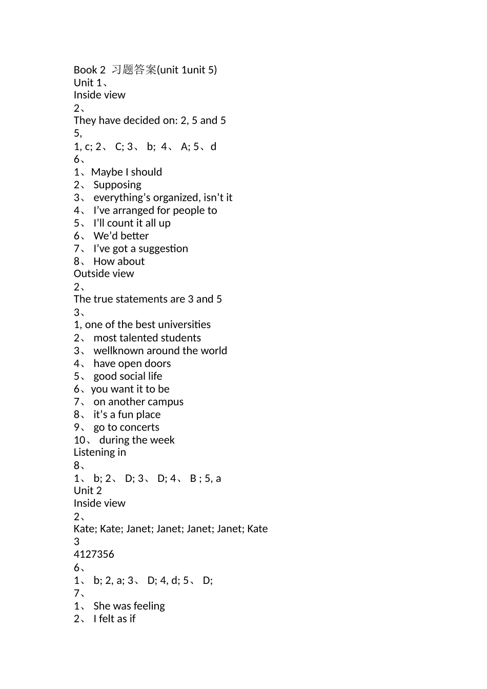 新标准大学英语_视听说教程2_Unit1-Unit5_习题答案_第1页