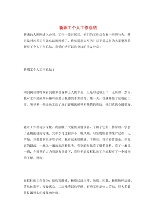 新职工个人工作总结