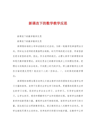 新课改下的数学教学反思