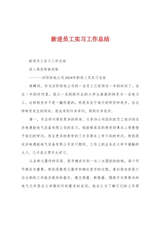 新进员工实习工作总结