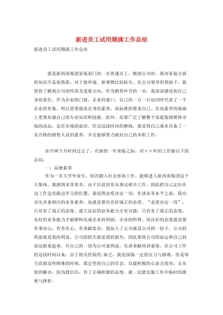新进员工试用期满工作总结