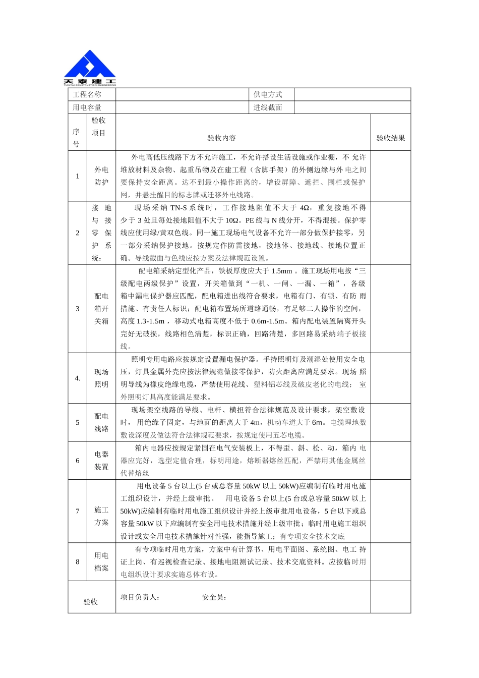 施工现场临时用电安全检查验收记录1_第1页