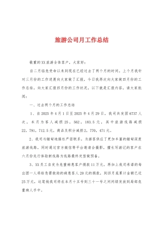 旅游公司月工作总结