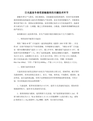 日光温室冬春茬甜椒栽培的关键技术环节