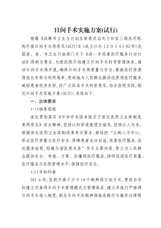 日间手术工作方案