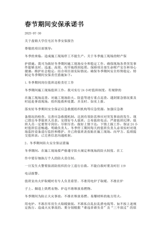 春节期间安保承诺书