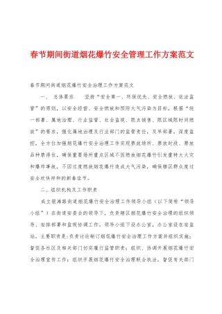 春节期间街道烟花爆竹安全管理工作方案范文