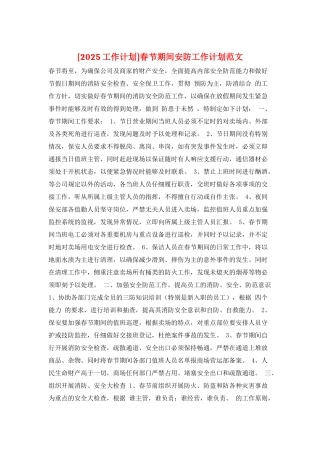 春节期间安防工作计划范文