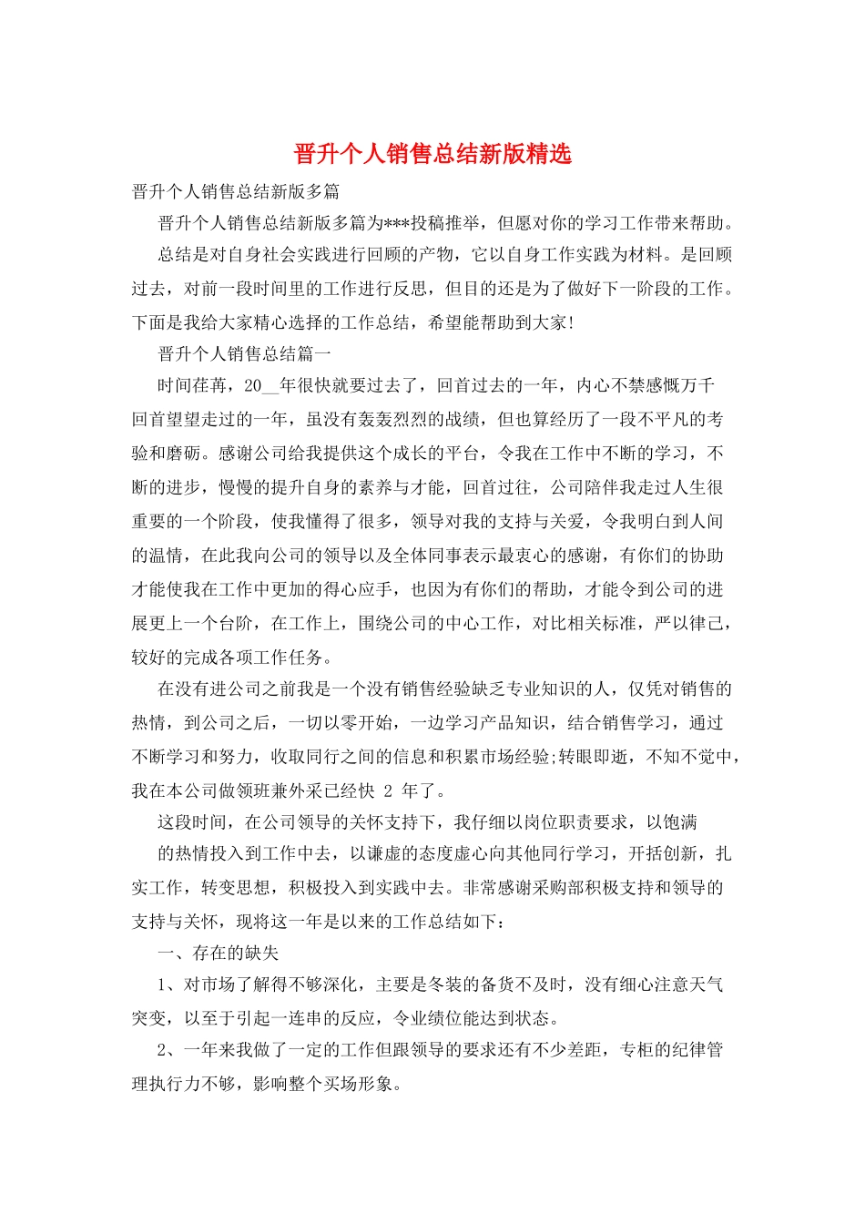 晋升个人销售总结新版精选_第1页