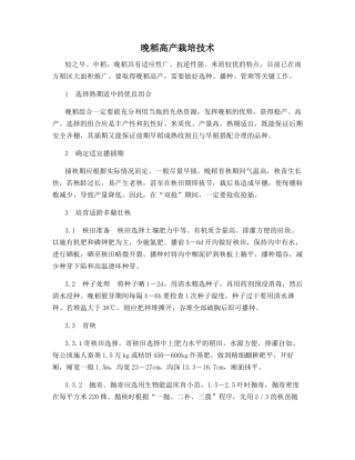 晚稻高产栽培技术