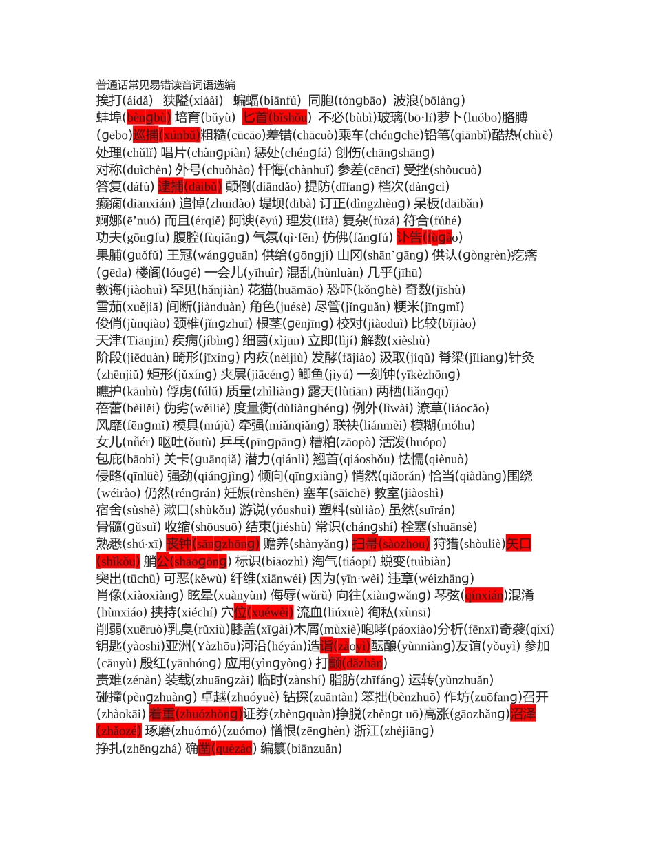 普通话水平测试易错字词_第1页