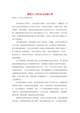 暑假大三学生社会实践心得