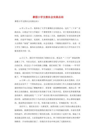 暑假小学支教社会实践总结