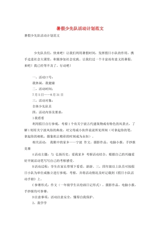 暑假少先队活动计划范文