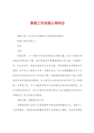 暑假工作实践心得体会