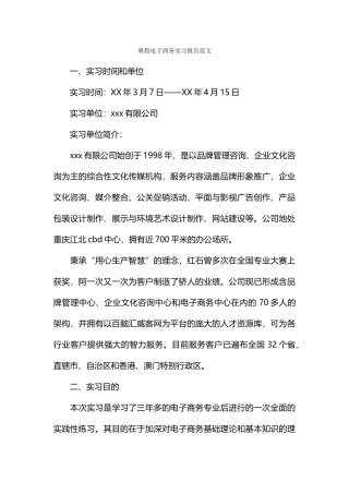 暑假电子商务实习报告范文
