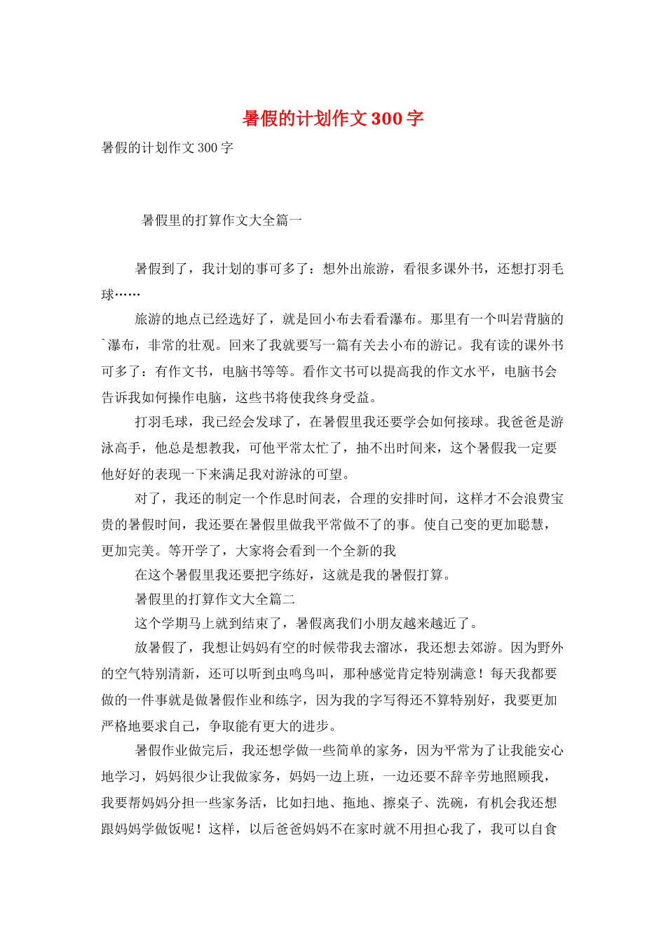 暑假的计划作文300字_第1页