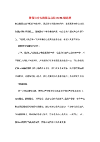 暑假社会实践报告总结2025精选篇