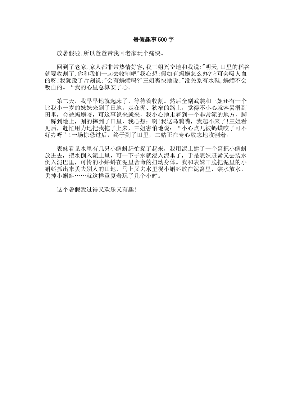 暑假趣事作文500字_第2页