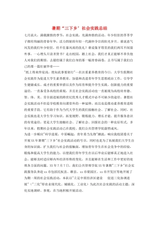 暑期“三下乡’社会实践总结
