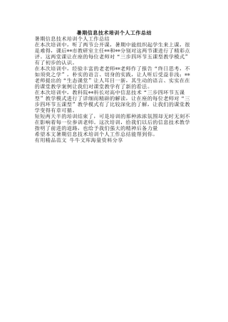 暑期信息技术培训个人工作总结-精品范文资料
