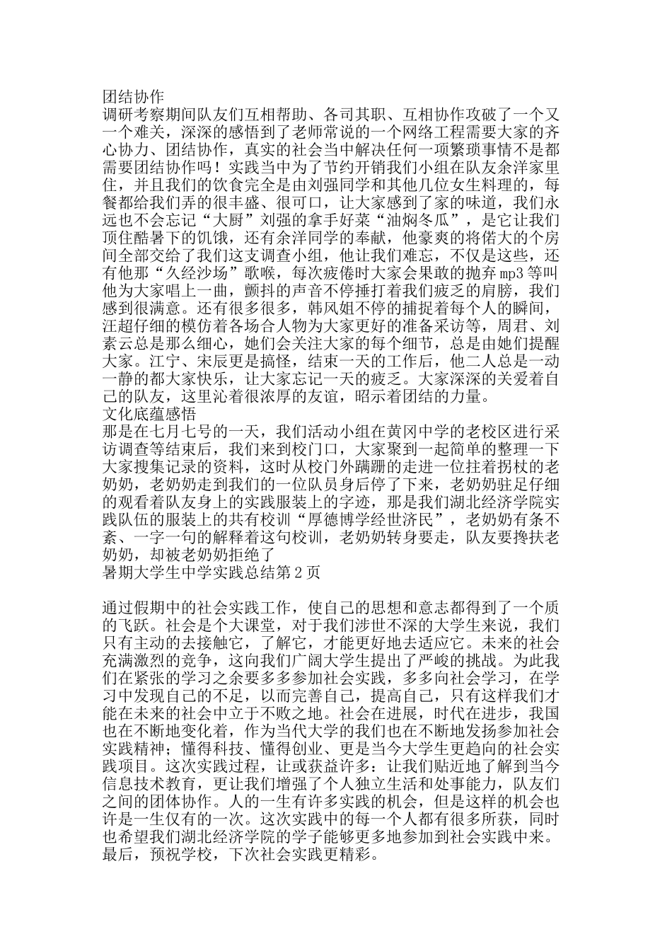 暑期大学生中学实践总结-精品范文资料_第2页