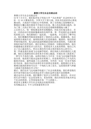 暑期大学生社会实践总结-精品范文资料