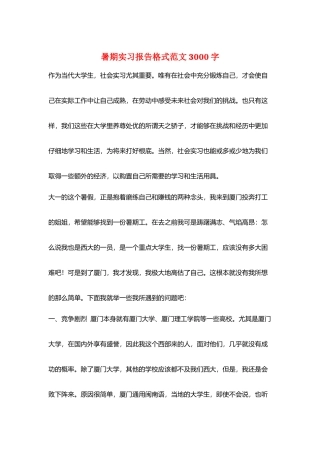 暑期实习报告格式范文3000字