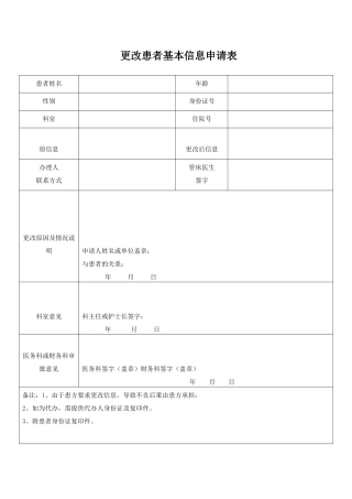 更改患者基本信息申请表cl
