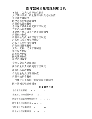 最新三类医疗器械经营企业管理制度 质量职责