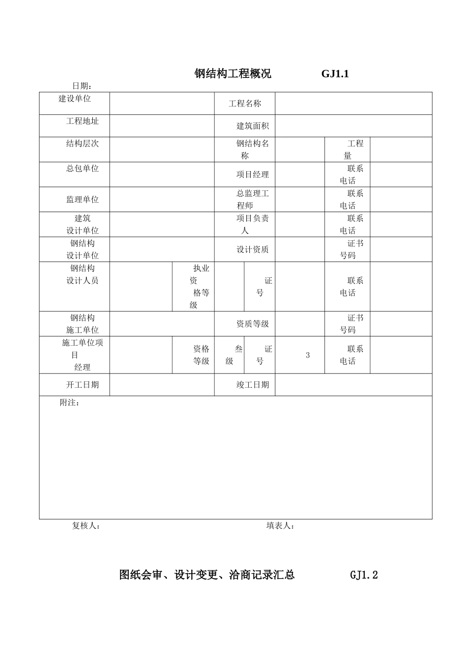最新全套钢结构竣工验收表格_第1页