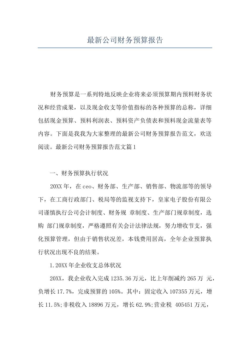 最新公司财务预算报告_第1页