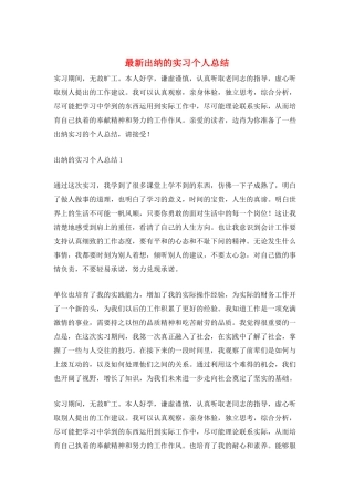 最新出纳的实习个人总结