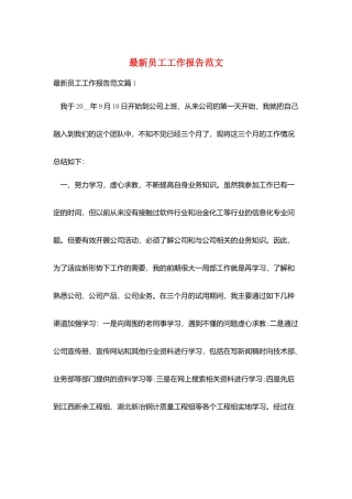最新员工工作报告范文